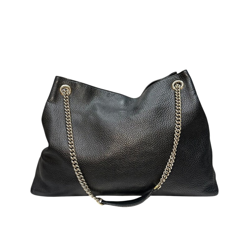 Gucci Soho Shoulder Bag Medium Black<br />
<br />
Style Code:<br />
310806 204046<br />
<br />
Dimensions:<br />
15W x 10.5H x 5D<br />
10 handle drop<br />
18.5 strap drop<br />
<br />
In good condition. Wear to the leather exterior and interior.<br />
<br />
Does not come with the original dust bag or box.