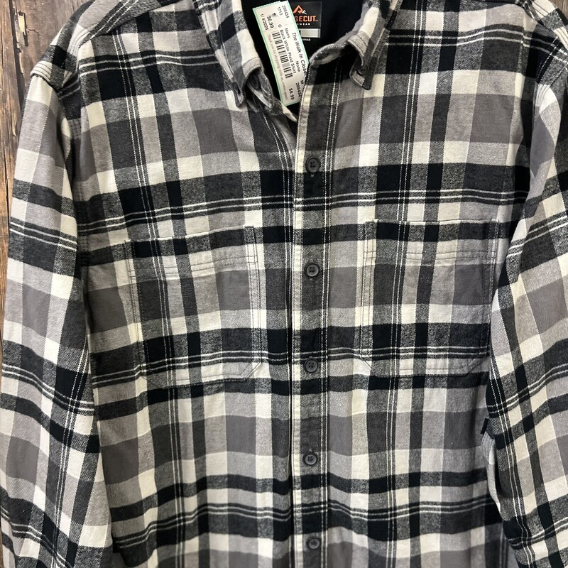 Black White Plaid Shirt, Size: M