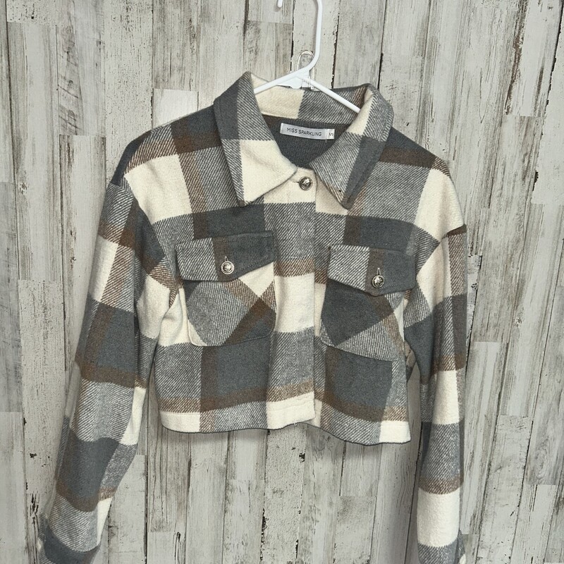 8 Grey Plaid Crop Shacket