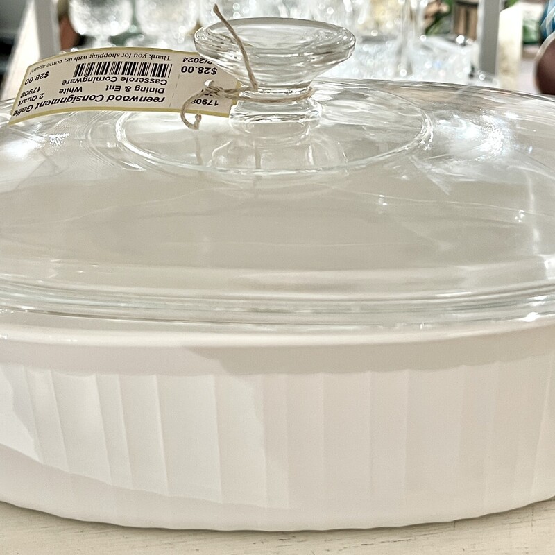 Casserole Corningware, White, Size: 2 Quart