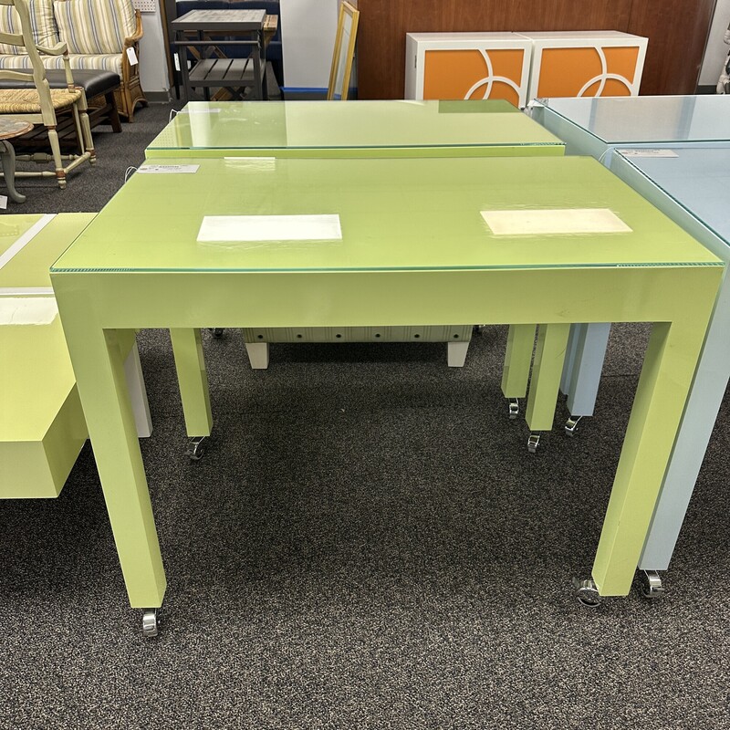 Lacquered Desk +Glass, Light Green with One Drawer. No chair is included.
Size: 38x24x30