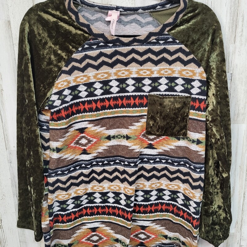 L Aztec Velvet Raglan Top