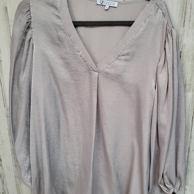 L Grey Satin Blouse