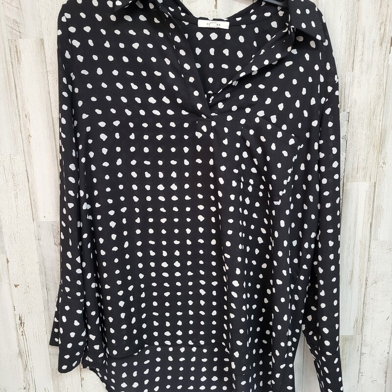 L Black Dotted Collar Top