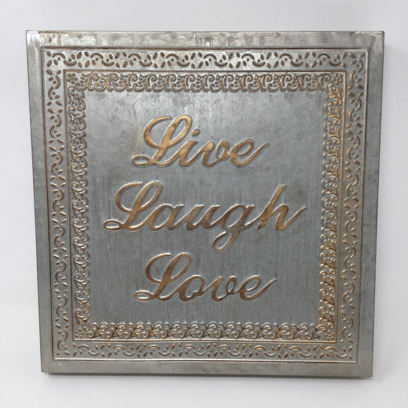 Live Laugh Love Tin Wall,
Gold/Silver/Tin,
Size: 12 X 12 In