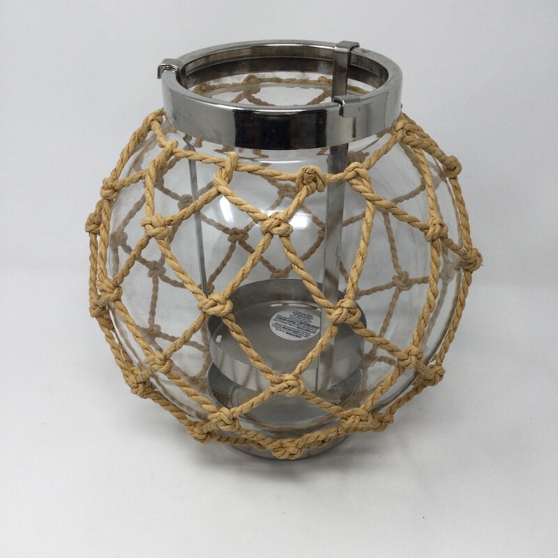 Rope Lattice Glass Lantern,
Clear/Silver/Brown,
Size: 10 X 9 In