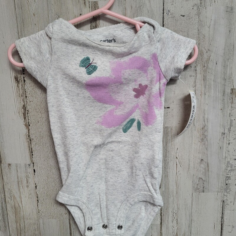 3/6M Grey Flower Onesie