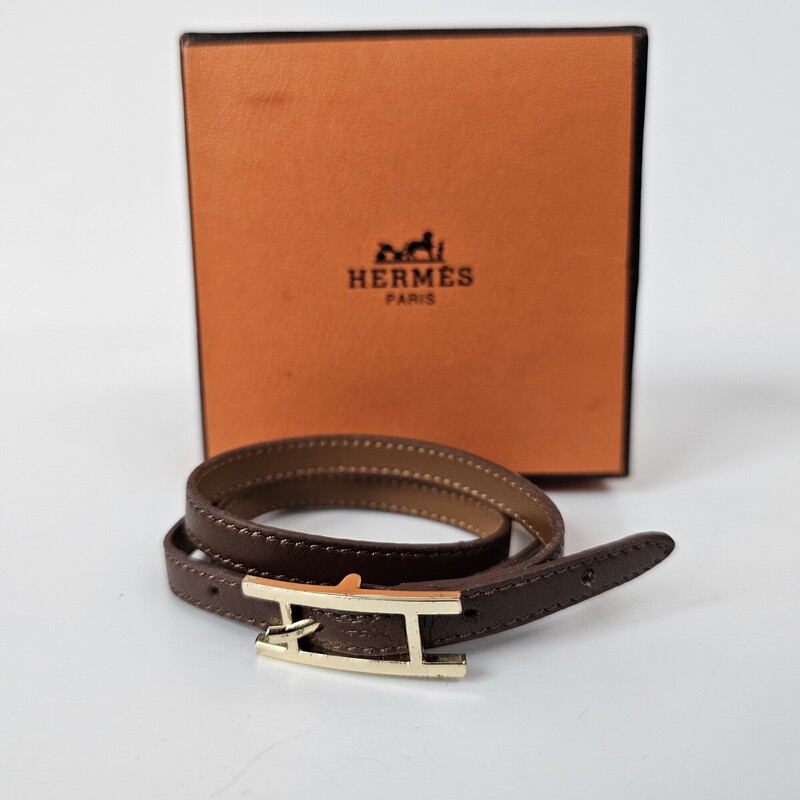 Hermes Leather Wrap, Brown, Size: Buckle