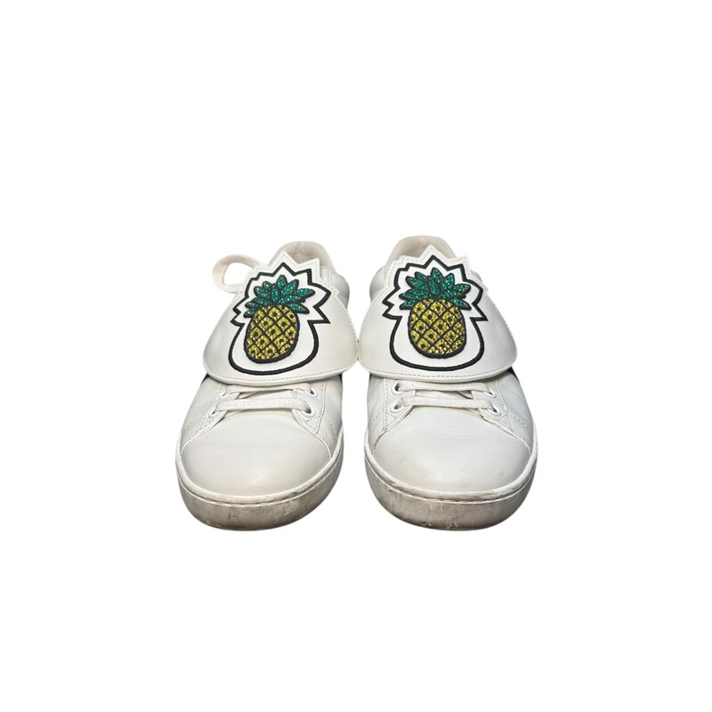 Gucci Ace Ayers Pineapple Crystal Sneakers Size 37.5<br />
<br />
Style Code: 481152 04Z<br />
<br />
In very good condition.Some momor scuffs on soles and some minor distressing of the leather.<br />
<br />
Does not come with origianl box or bag.