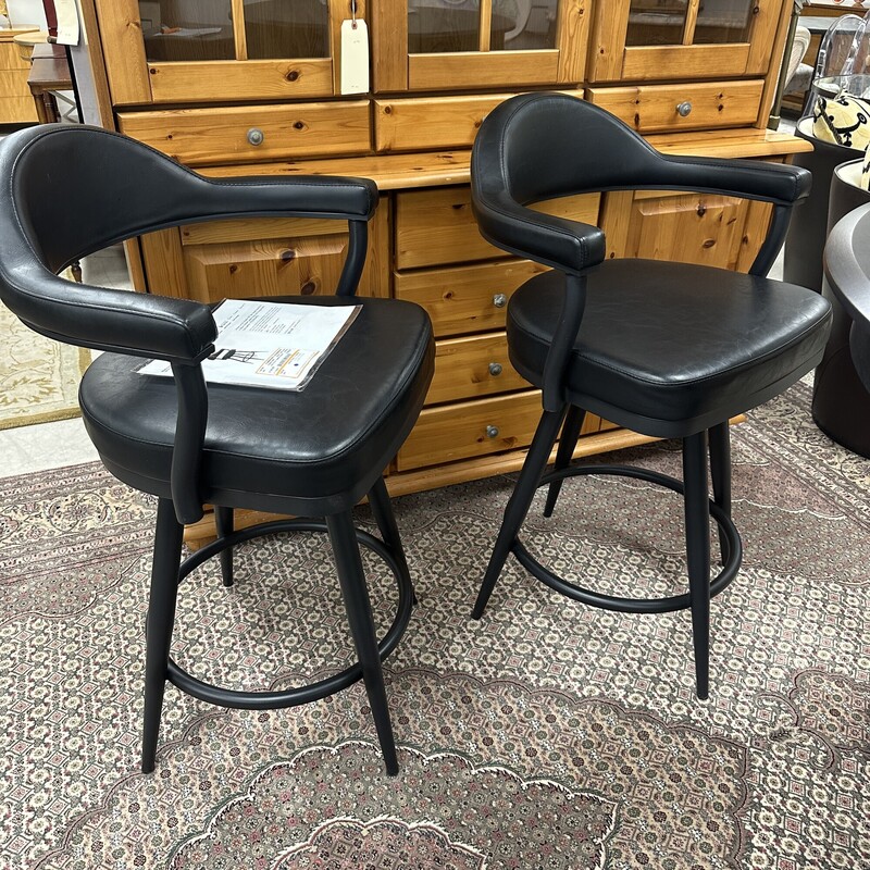 Two Faux Leather Stools, Black. Sold together as a PAIR. In like-new condition. Each chair retails for $275.
Size: 26in Seat