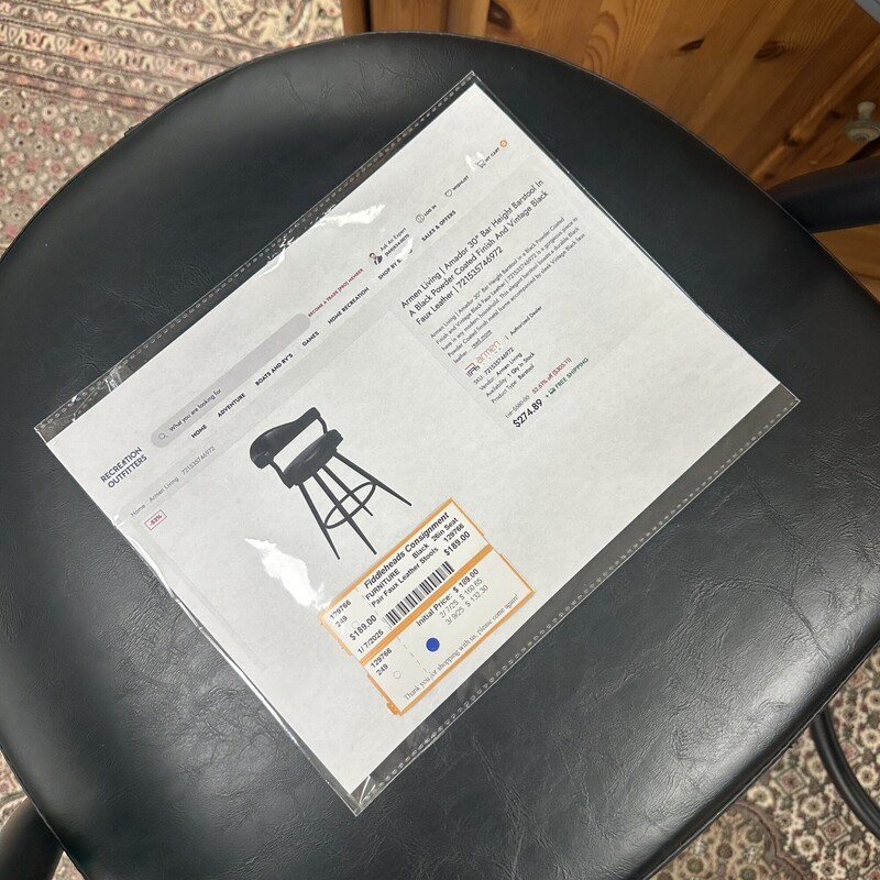 Two Faux Leather Stools, Black. Sold together as a PAIR. In like-new condition. Each chair retails for $275.
Size: 26in Seat