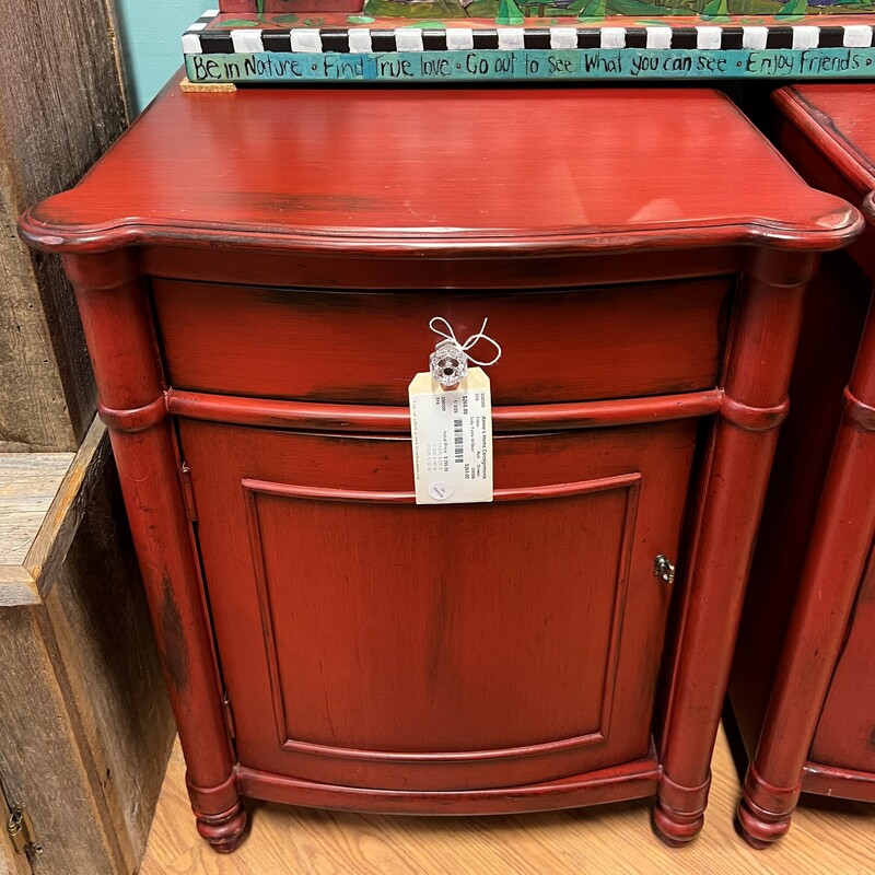 Side Table W/Door, Red, Drawer
22in x 18in x 29in tall