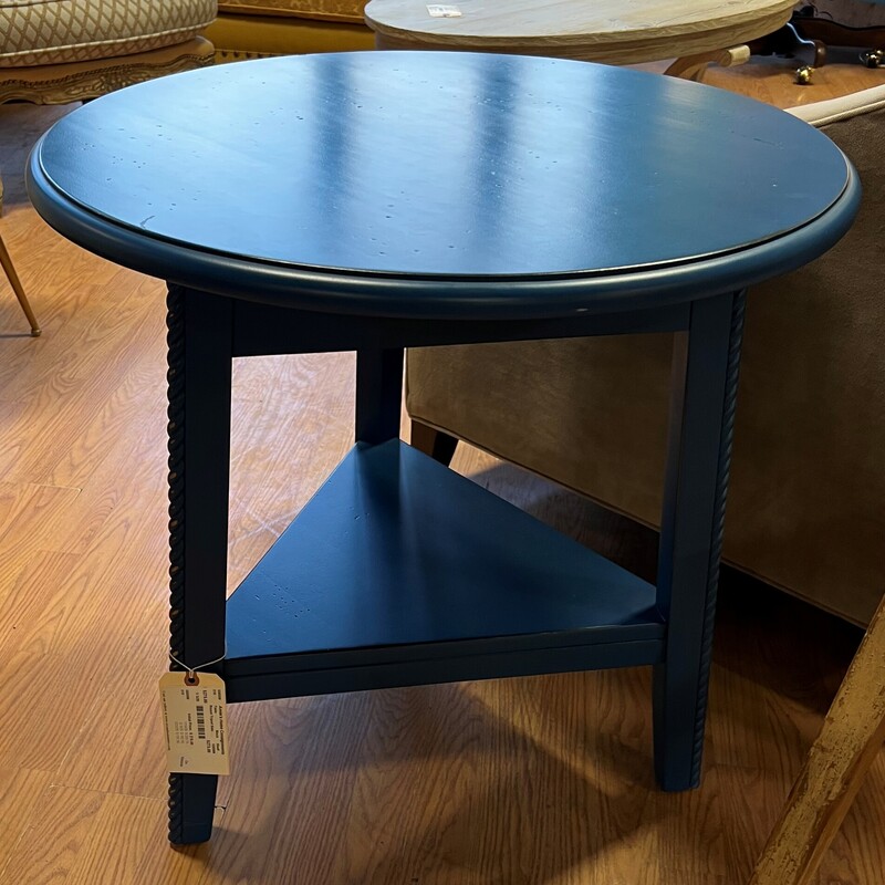 Round Tripod Side, Blue, Shelf
27in diameter, 25in tall