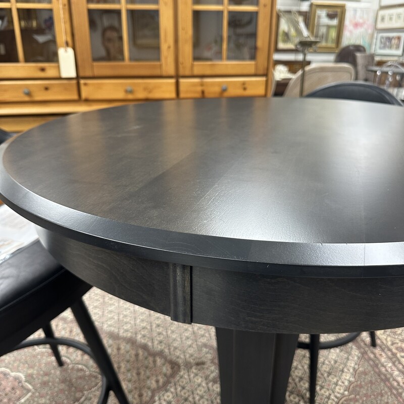 Round Black Pub Table, Retails from Jordans Furniture for $1,600! In like-new condition.<br />
Size: 36x36