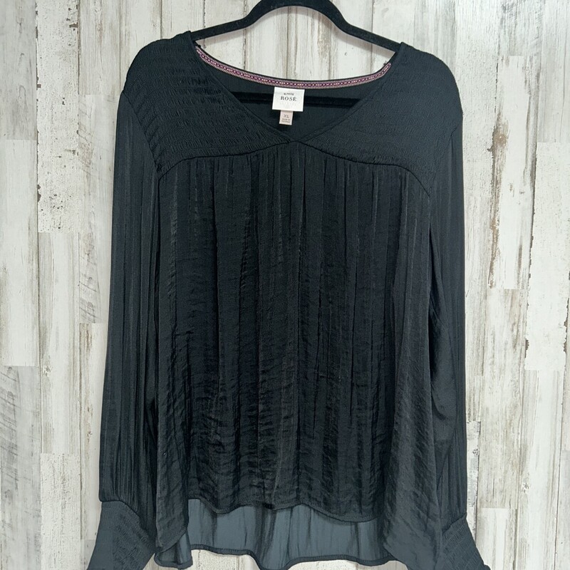 XL Black Satin Smock Top, Black, Size: Ladies XL