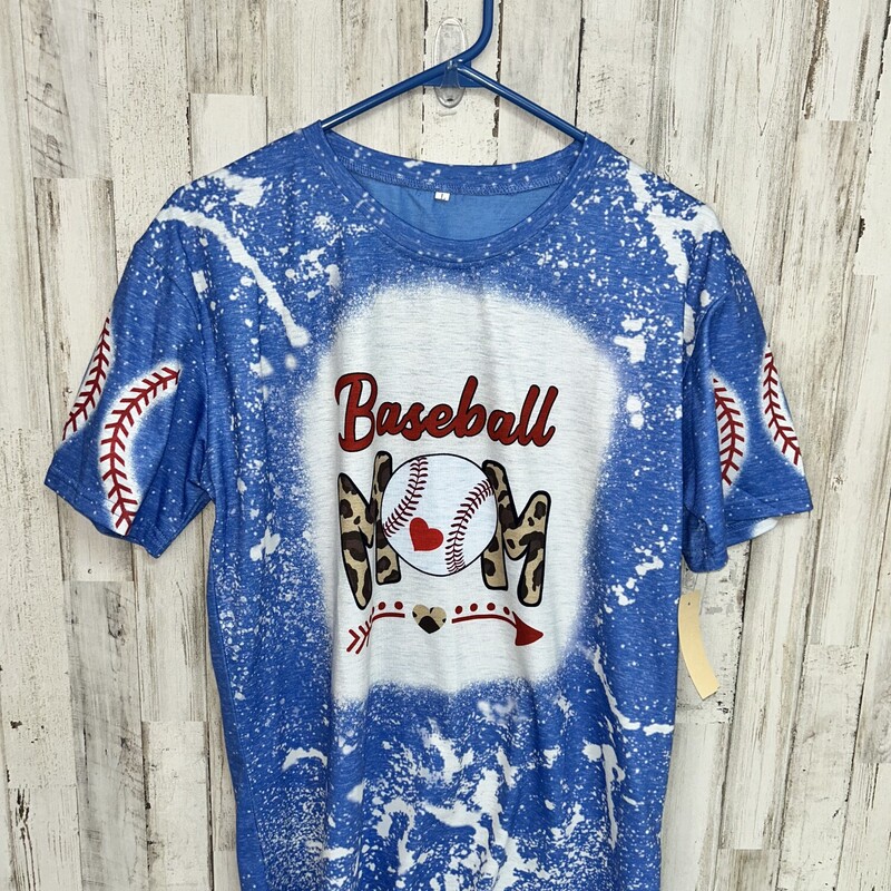 L Baseball Mom Bleach Tee, Blue, Size: Ladies L