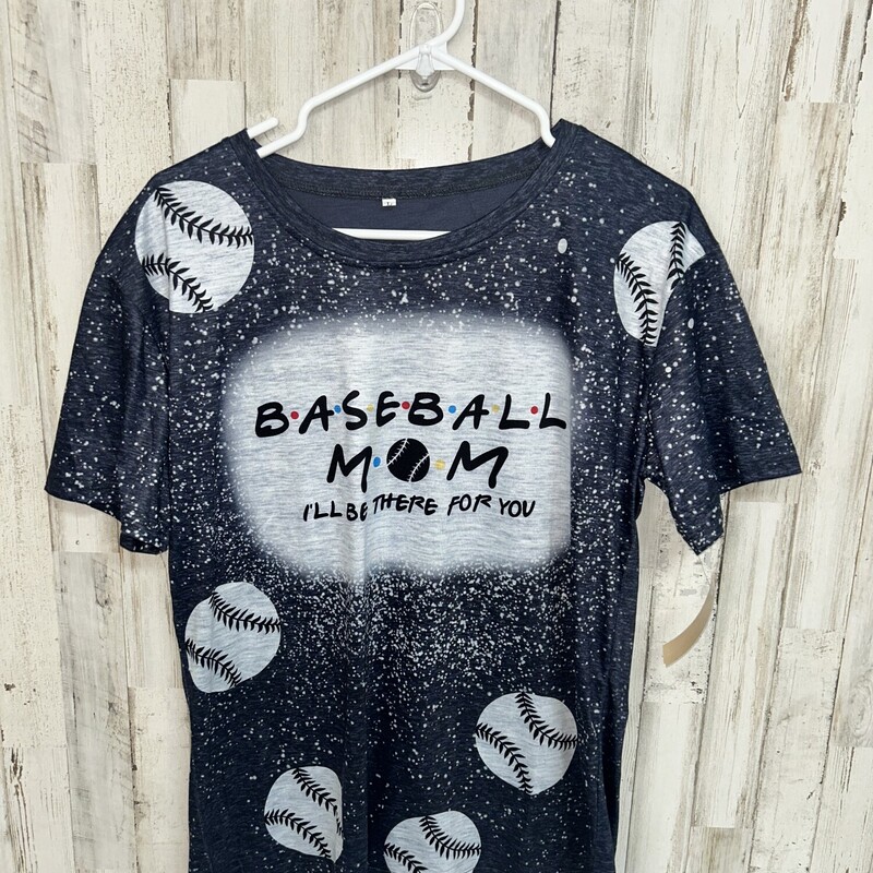 L Baseball Mom Tee, Grey, Size: Ladies L