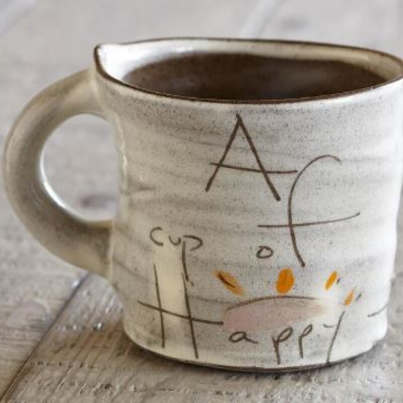 A Cup of Happy Mug By Eric Hendrick & Noelle VanHendrick
Gray and Orange
 Size: 6x4H