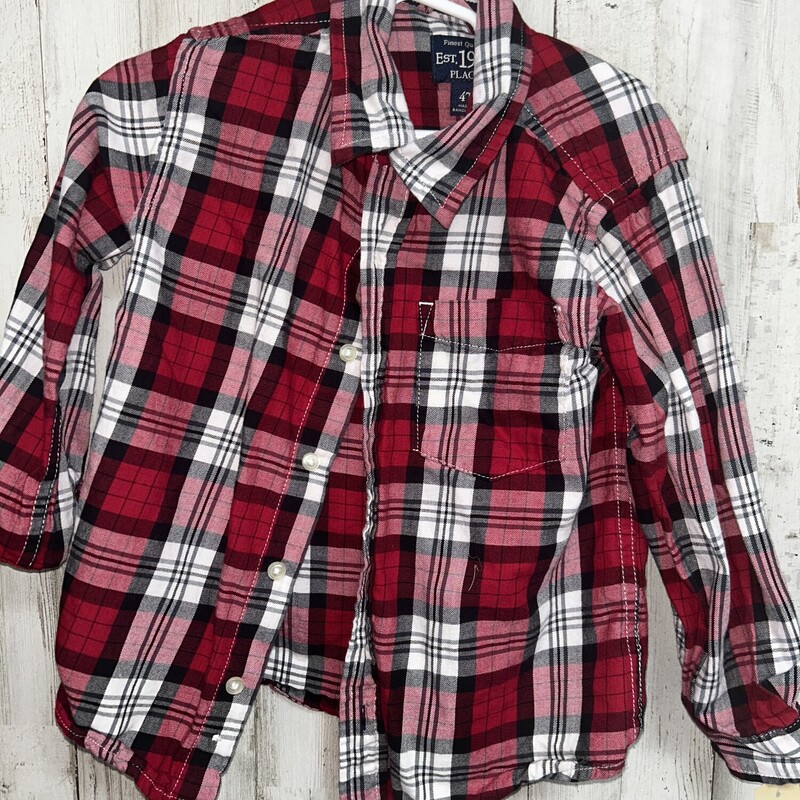 4T Red Plaid Button Up, Red, Size: Boy 2T-4T