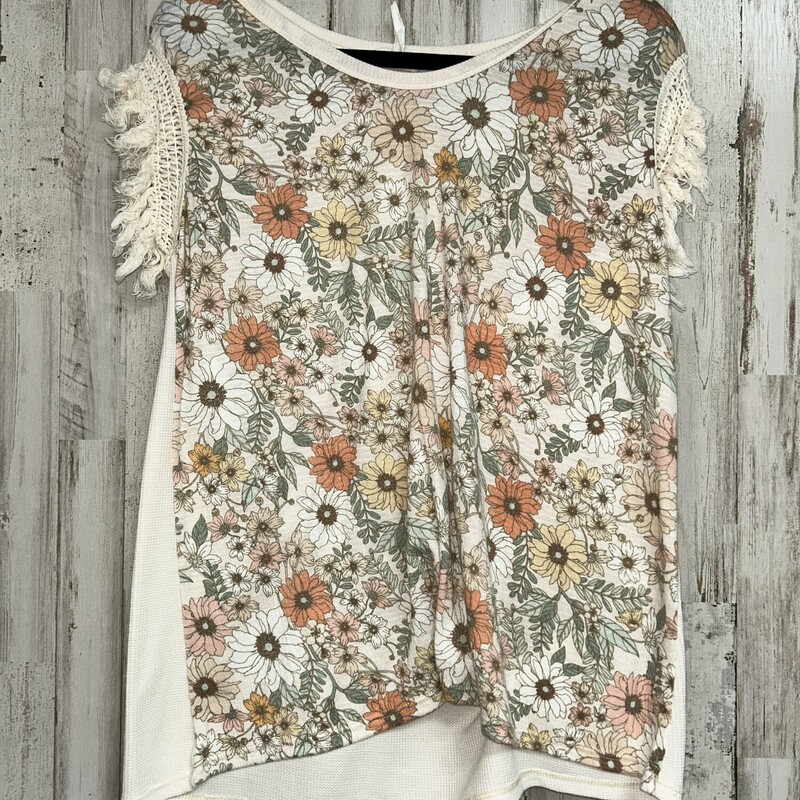 M Waffle Knit Floral Top, White, Size: Ladies M