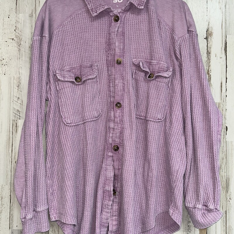 L Lilac Waffle Button Up