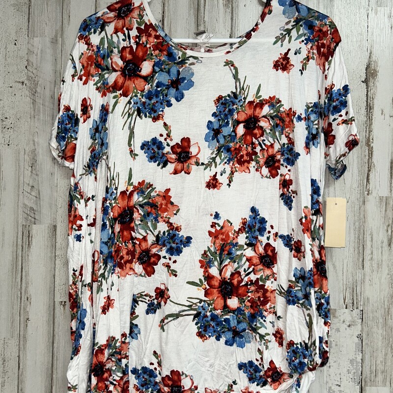 2X White Floral Print Top