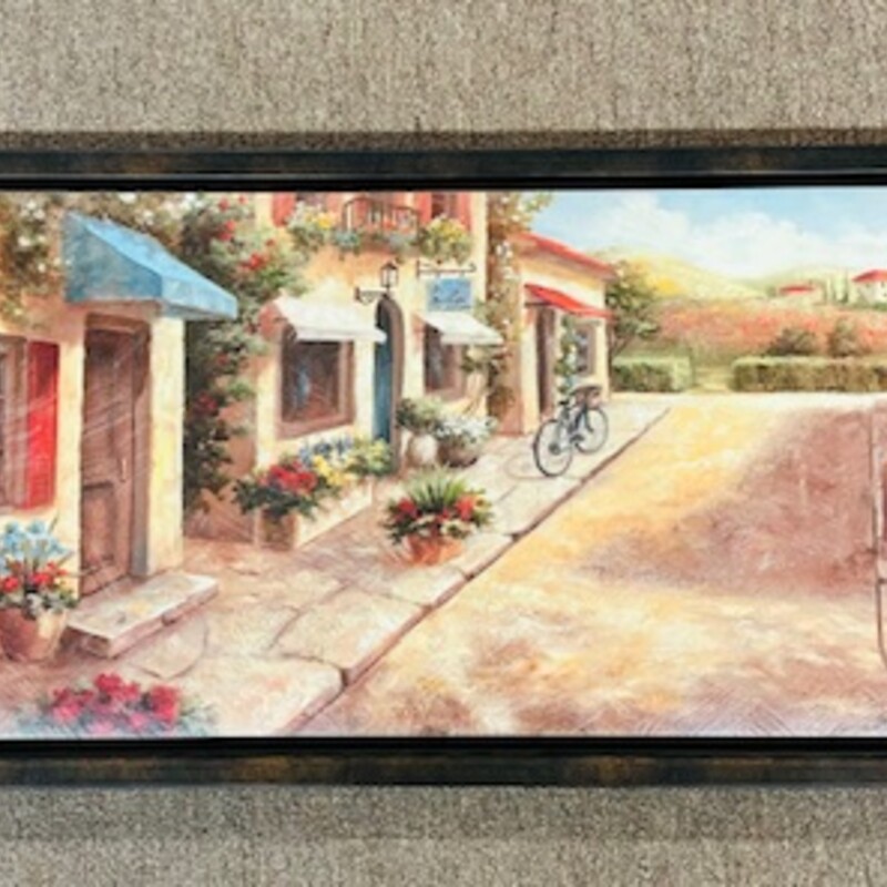 Tuscan Street Scene Canvas In Frame
Yellow Red Blue Brown Size: 38 x 14H