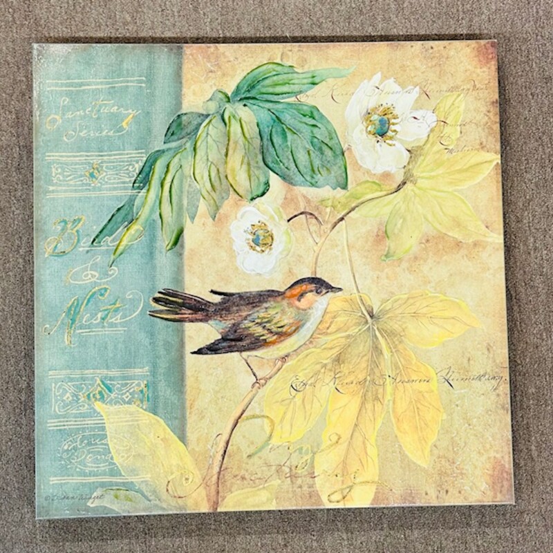 Bird & Nests Floral Canvas by Susan Winget
Blue Yellow Brown Green Size: 24 x 24H
Retails: $105+