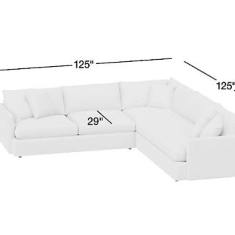 Crate & Barrel Lounge Deep Sectional<br />
Gray<br />
Size: Each side 124 Long x 45 Deep x 33 Height<br />
Seat height: 18H<br />
Retails: $5400+<br />
As Is - light stain on one cushion and small stain on back of sofa