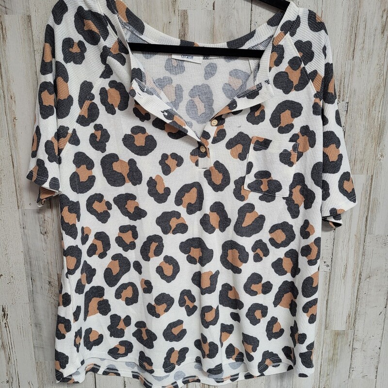 L Leopard Button Top