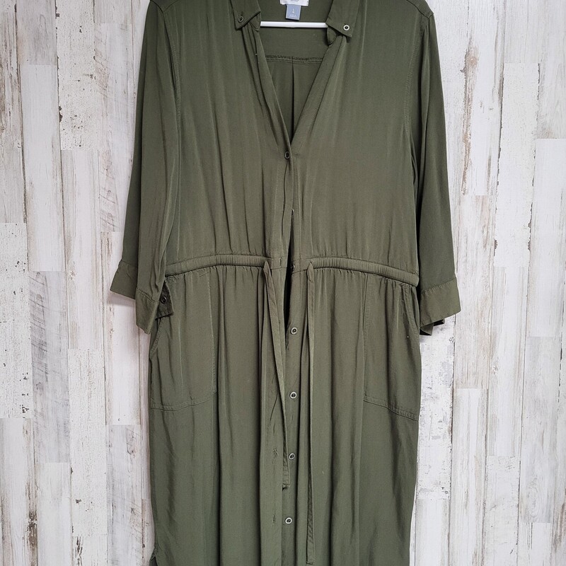 L Olive Button Up Dress