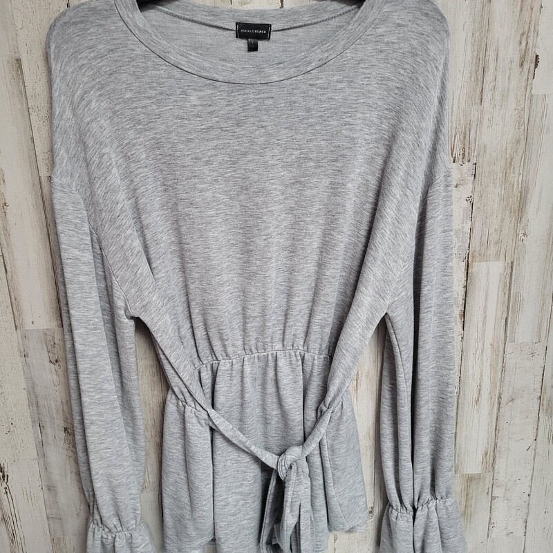 L Grey Flare Sleeve Tie T