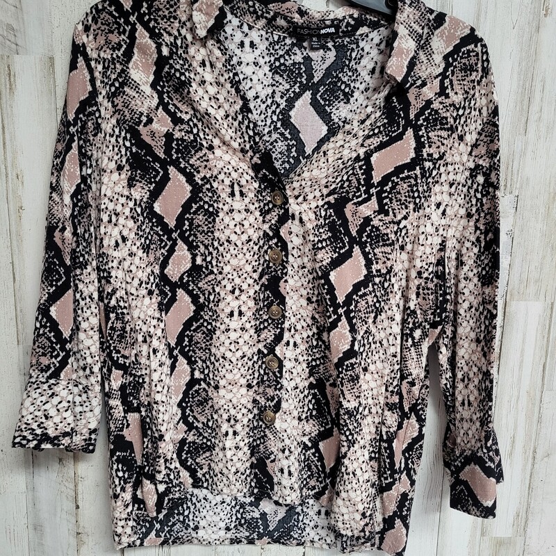 XL Tan Printed Button Top