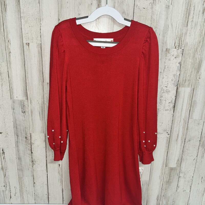 7/8 Red Knit Pearl Dress