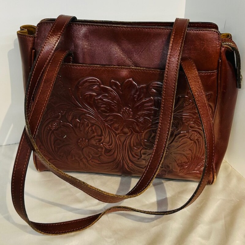 Patricia Nash Leather Tooled Floral Shoulder Handbag
Dark Brown Size: 13 x 11H