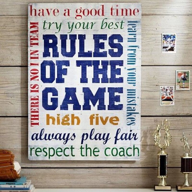 Pottery Barn Kids Rules Of The Game Wood Plank Wall Decor
Multicolored White Size: 20 x 28H