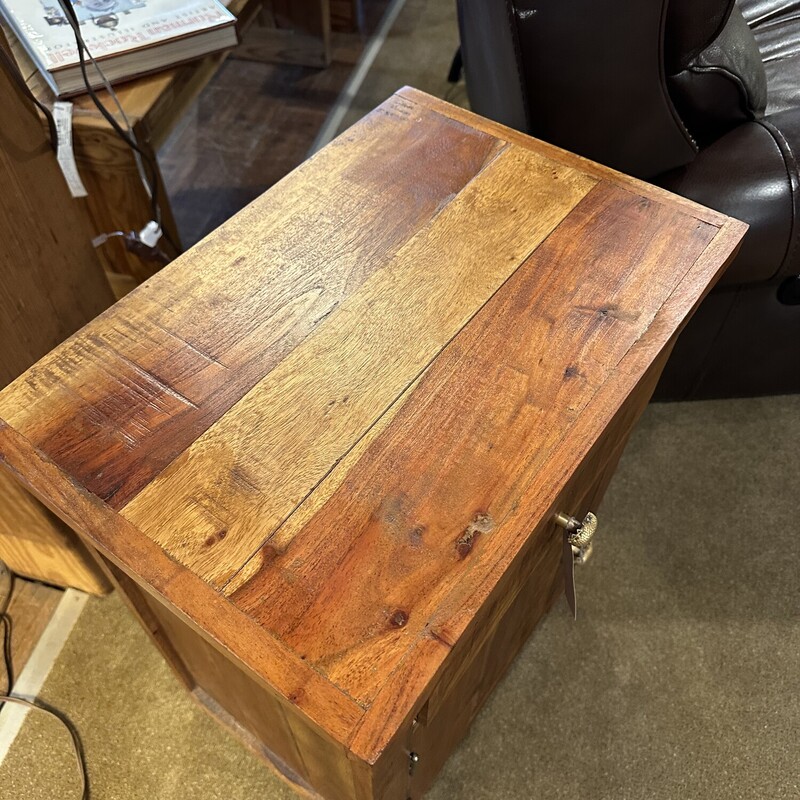 Hardwood Side Table,
Size: 20x14x28
This table is very solid and heavy!  Custom made with one drawer and cabinet door for storage.
EXCELLENT condition.