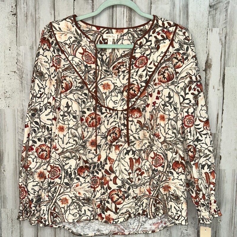 S Beige Floral Muslin Top