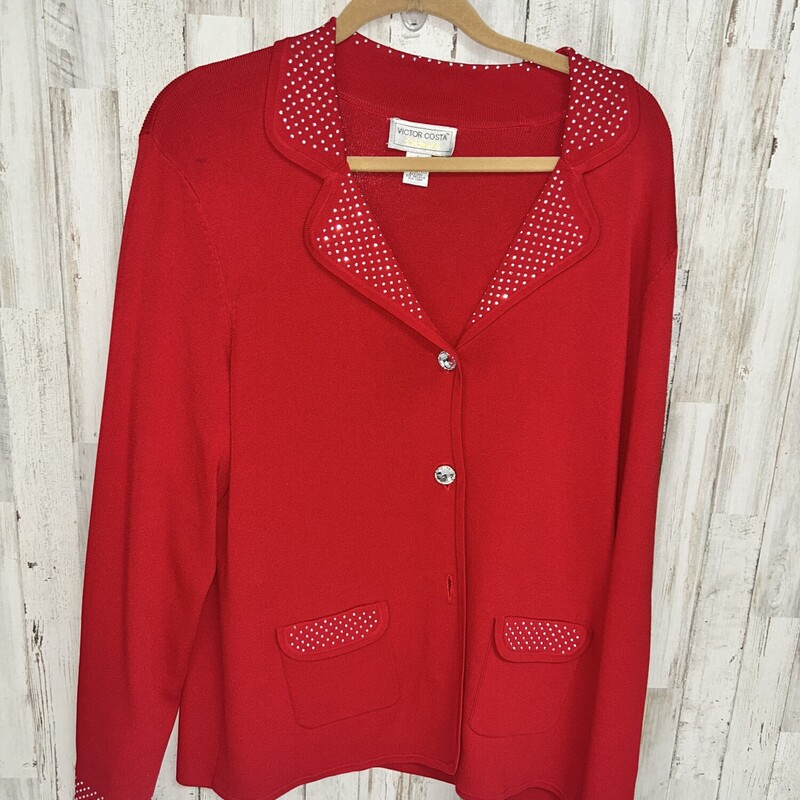 L Red Knit Studded Cardig