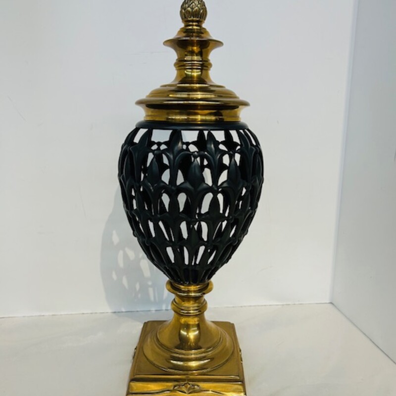 Iron Cutout Brass Urn with Lid
Gold Black Size: 7 x 17H