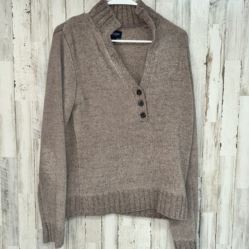 L Brown Knit Button Pullo