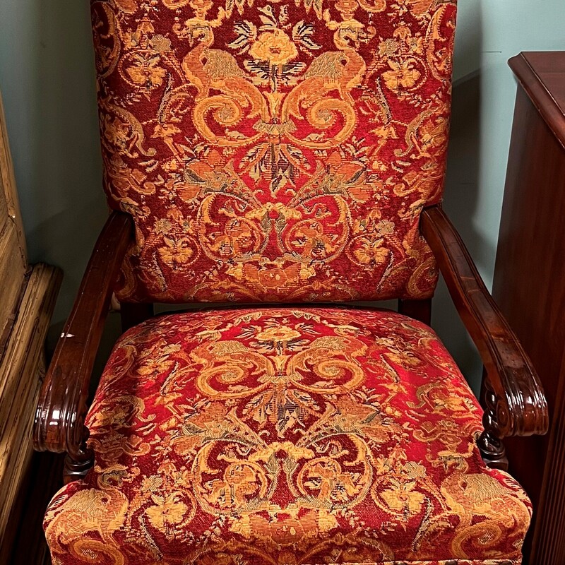 Wood & Fabric Armchair, Floral, PAIR