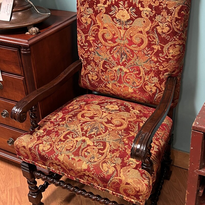 Wood & Fabric Armchair, Floral, PAIR