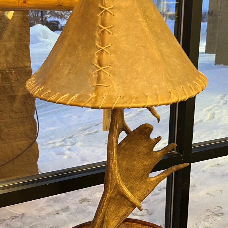 Real Moose Antler Lamp, Hide Shade, 39in tall