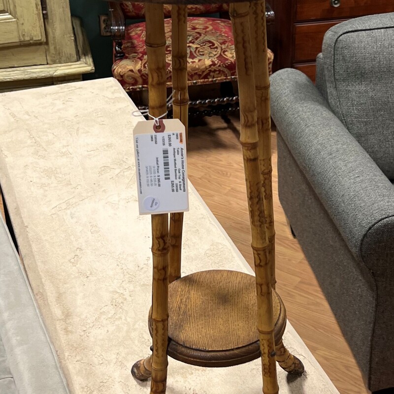 Antique Mottled Bamboo, Oak Top & Shelf, 29in tall