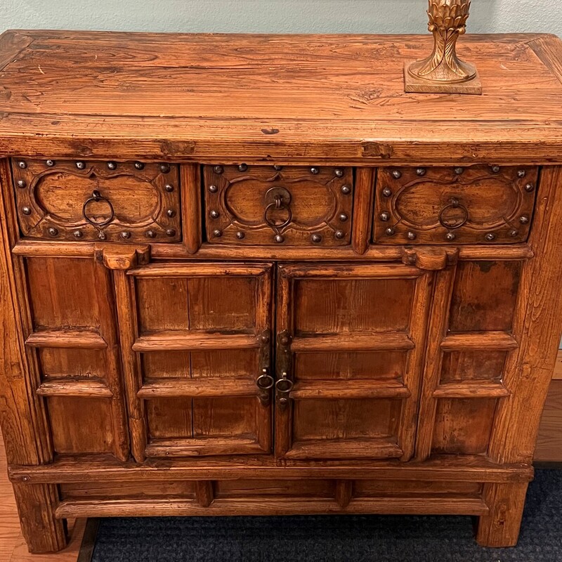 Chinese Antique Cabinet, Metal, 2 Doors
41in wide x 20in deep x 34in tall