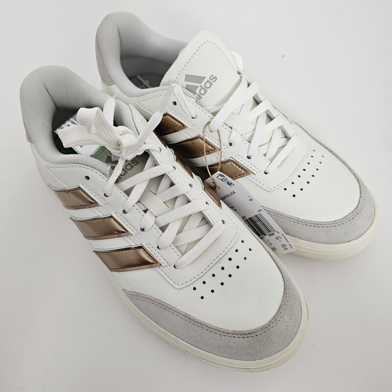 Adidas Leather W/gold, White, Size: 7/NEW