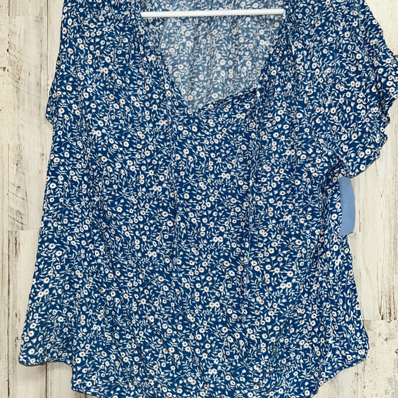 1X Blue Floral Print Top