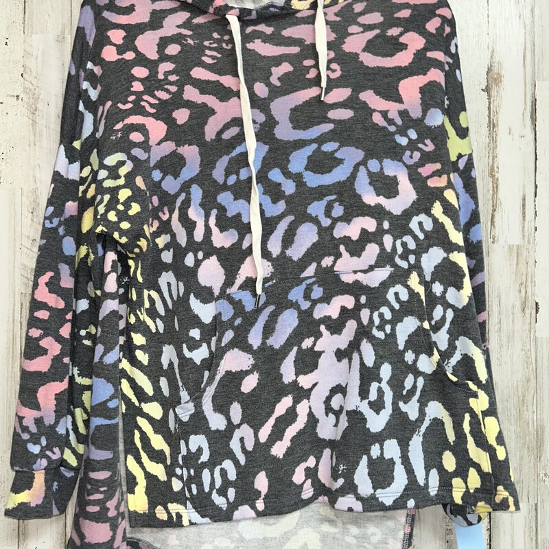 S Grey Leopard Hooded Top