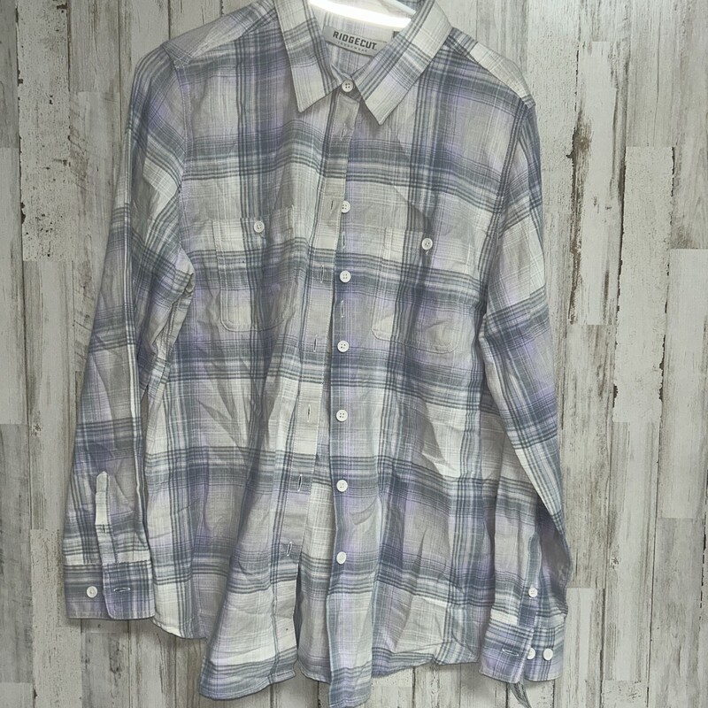 L Purple Plaid Button Up